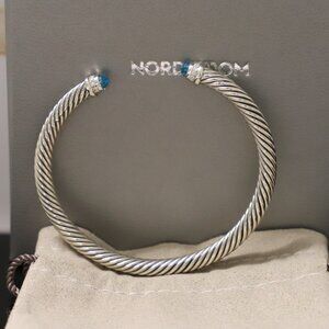 David Yurman 5mm Sterling Silver Blue Topaz & Diamonds Bracelet size Small